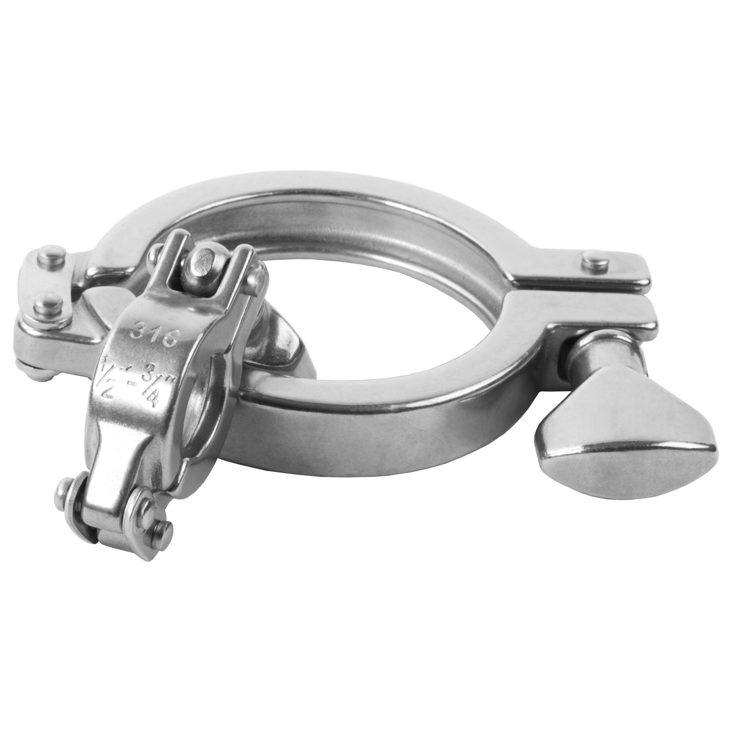 Heavy-duty Tri-Clamp klemmen met hygiënische vleugelmoer (316 RVS)